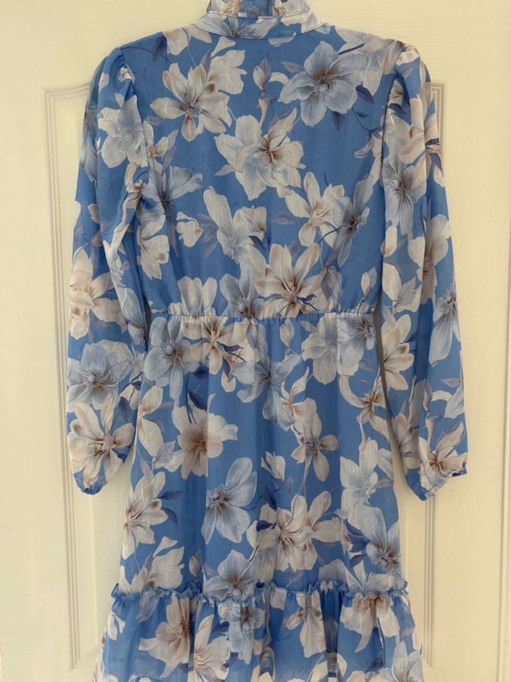 Joie Blue Floral Ruffle Mini Dress Long Sleeve V-Neck Chiffon Womens XS - Picture 3 of 4